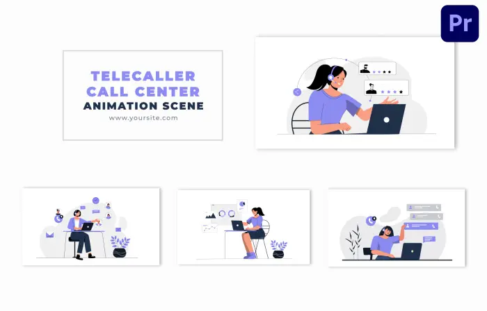 Call Center Concept Flat 2D Vector Animation Scene